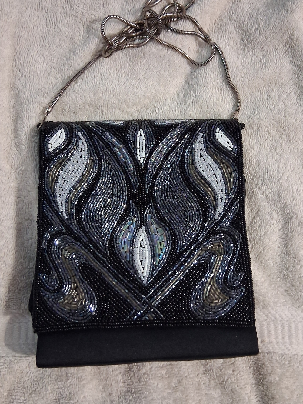 Vintage DeLill Black Satin Hand Beaded Evening Bag Crossbody